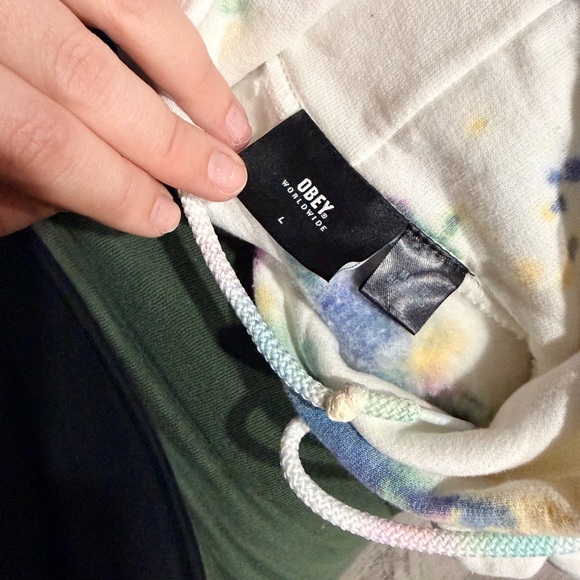 Obey White Tie Dye Printed Hoodie Large - Picture 7 of 8